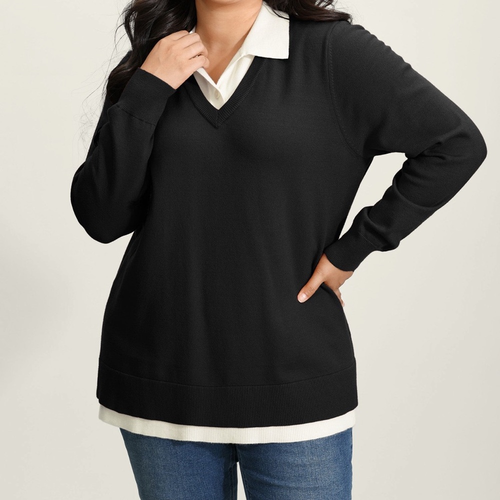 New: Size 30 Bloom Chic Classic Black V-Neck Sweater 2 in 1